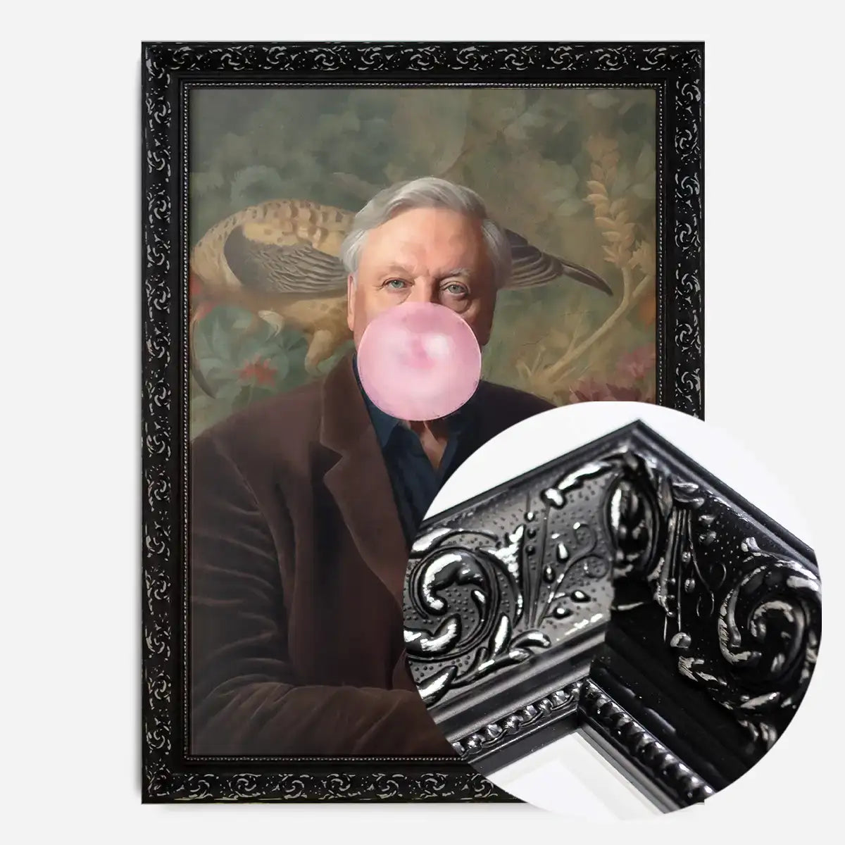 David Attenborough Blowing Bubblegum Portrait Print