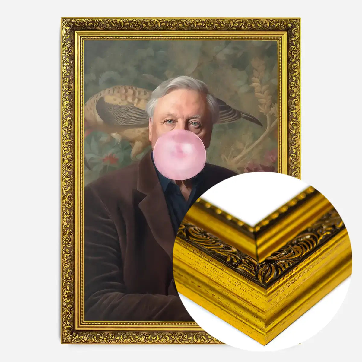 David Attenborough Blowing Bubblegum Portrait Print