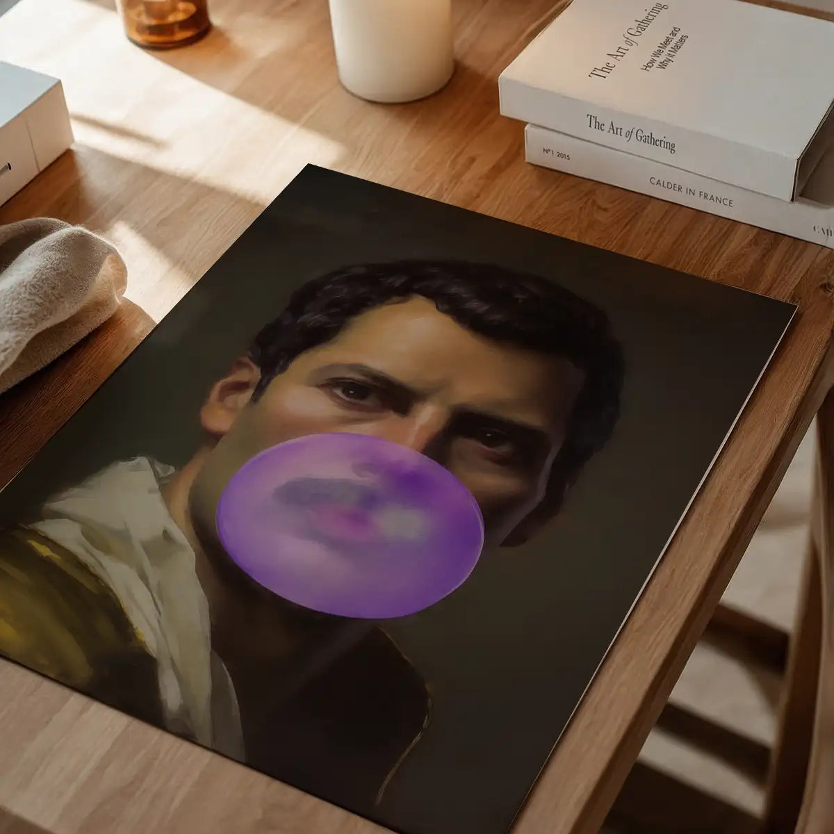 Freddie Mercury Blowing Bubblegum Portrait Print