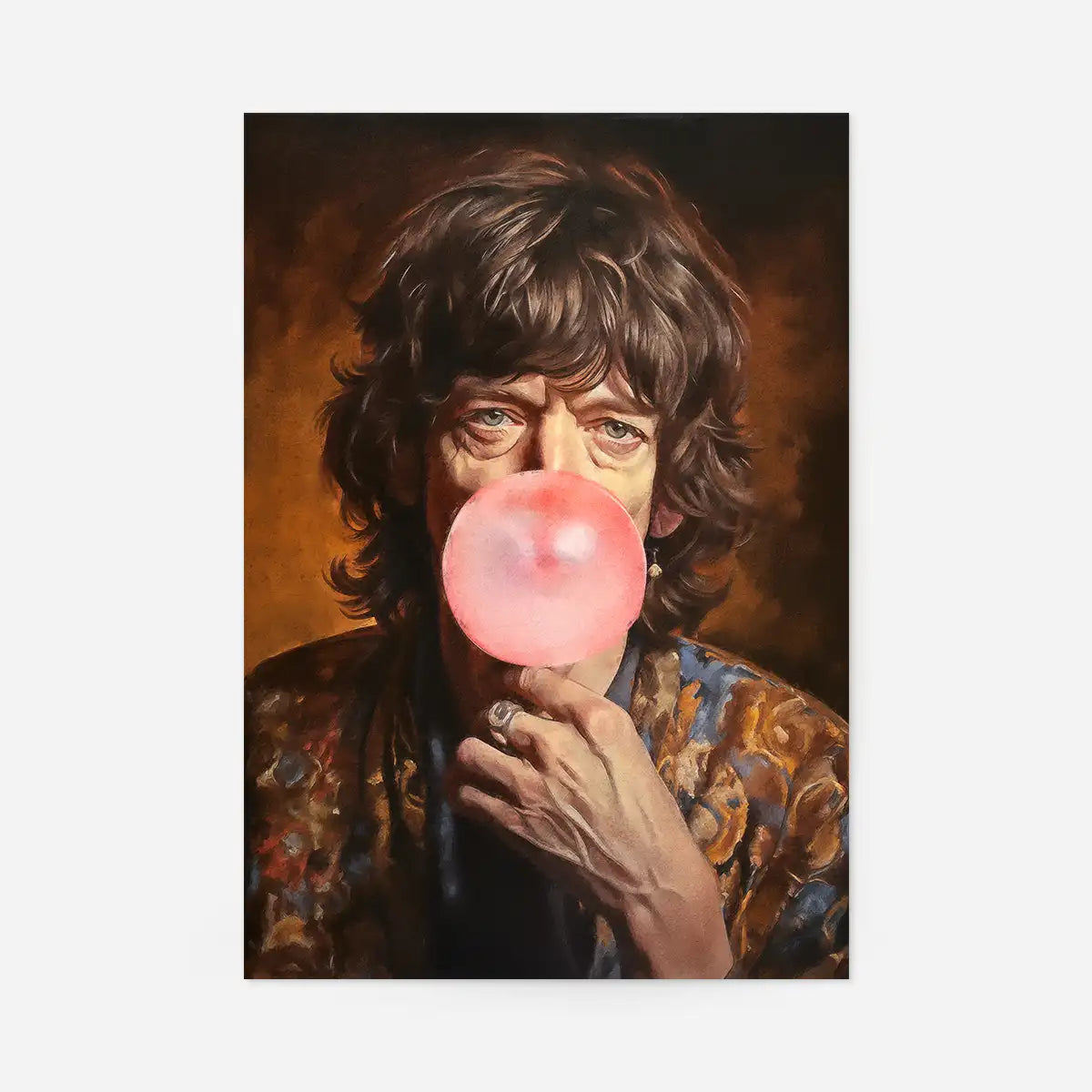 Mick Jagger Blowing Bubblegum Portrait Print
