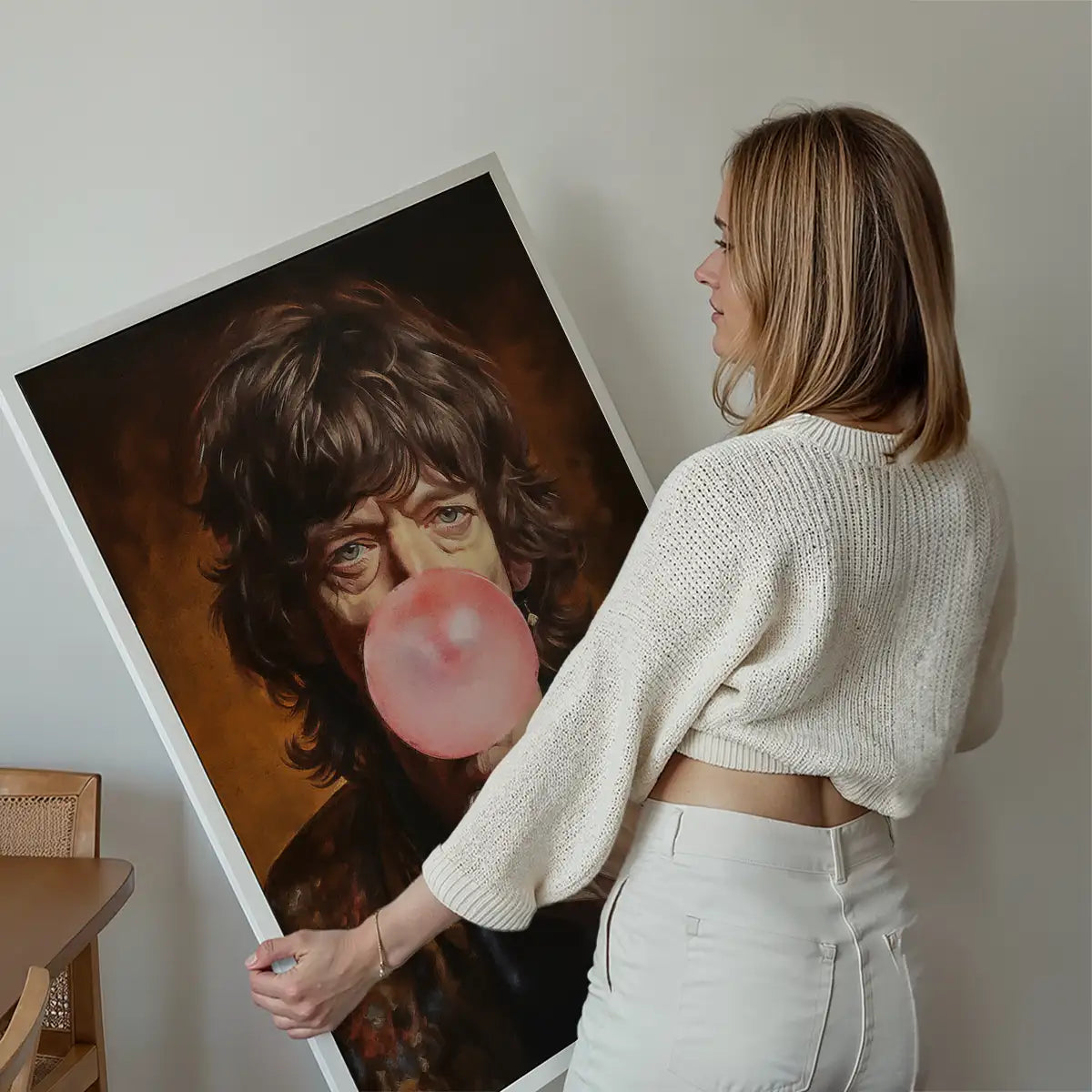 Mick Jagger Blowing Bubblegum Portrait Print