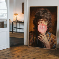 Mick Jagger Blowing Bubblegum Portrait Print