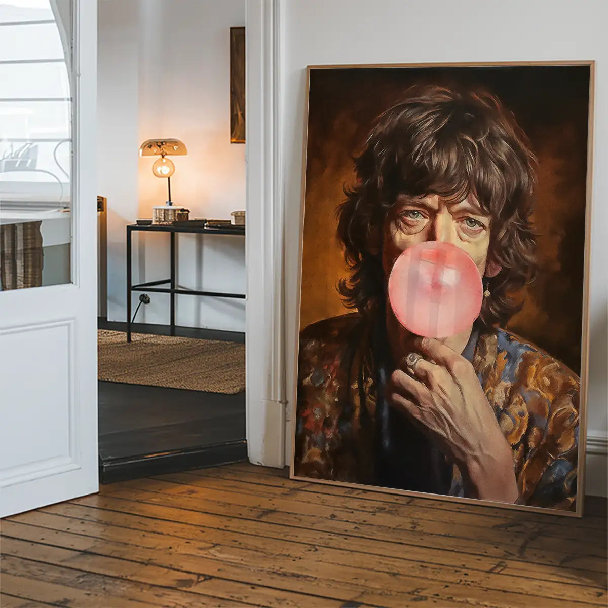 Mick Jagger Blowing Bubblegum Portrait Print
