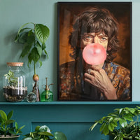 Mick Jagger Blowing Bubblegum Portrait Print