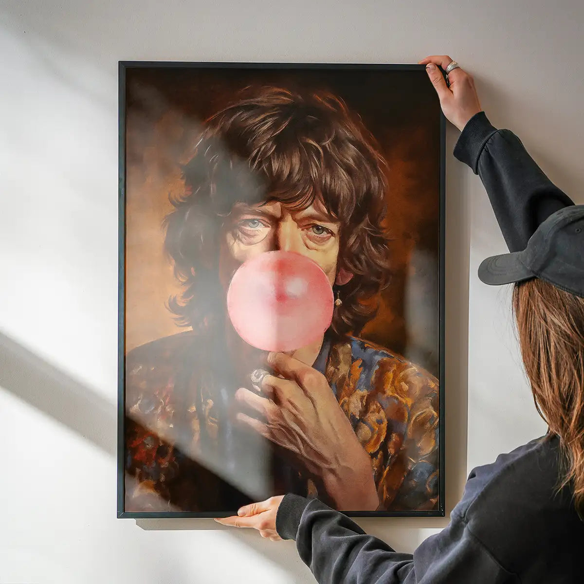 Mick Jagger Blowing Bubblegum Portrait Print