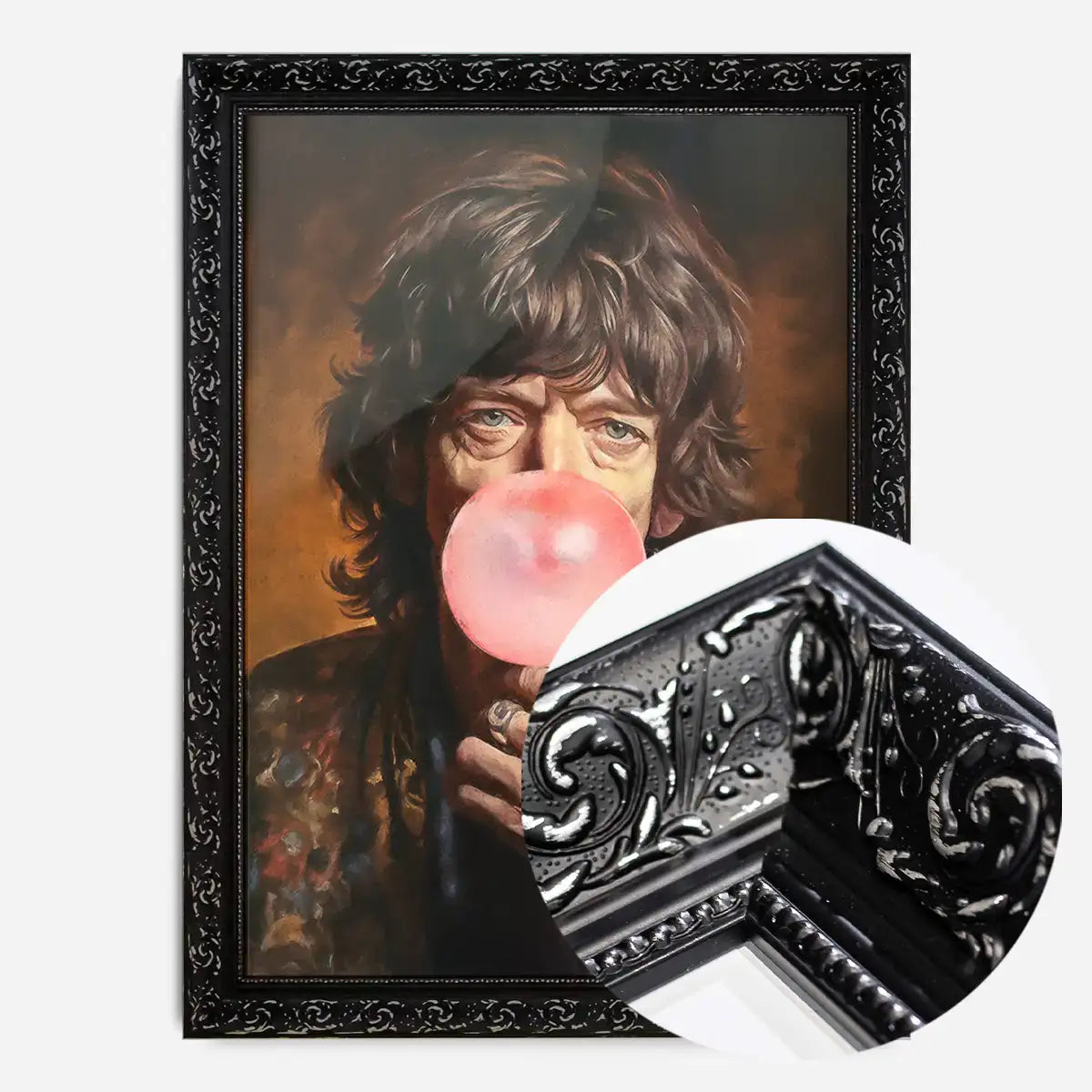 Mick Jagger Blowing Bubblegum Portrait Print