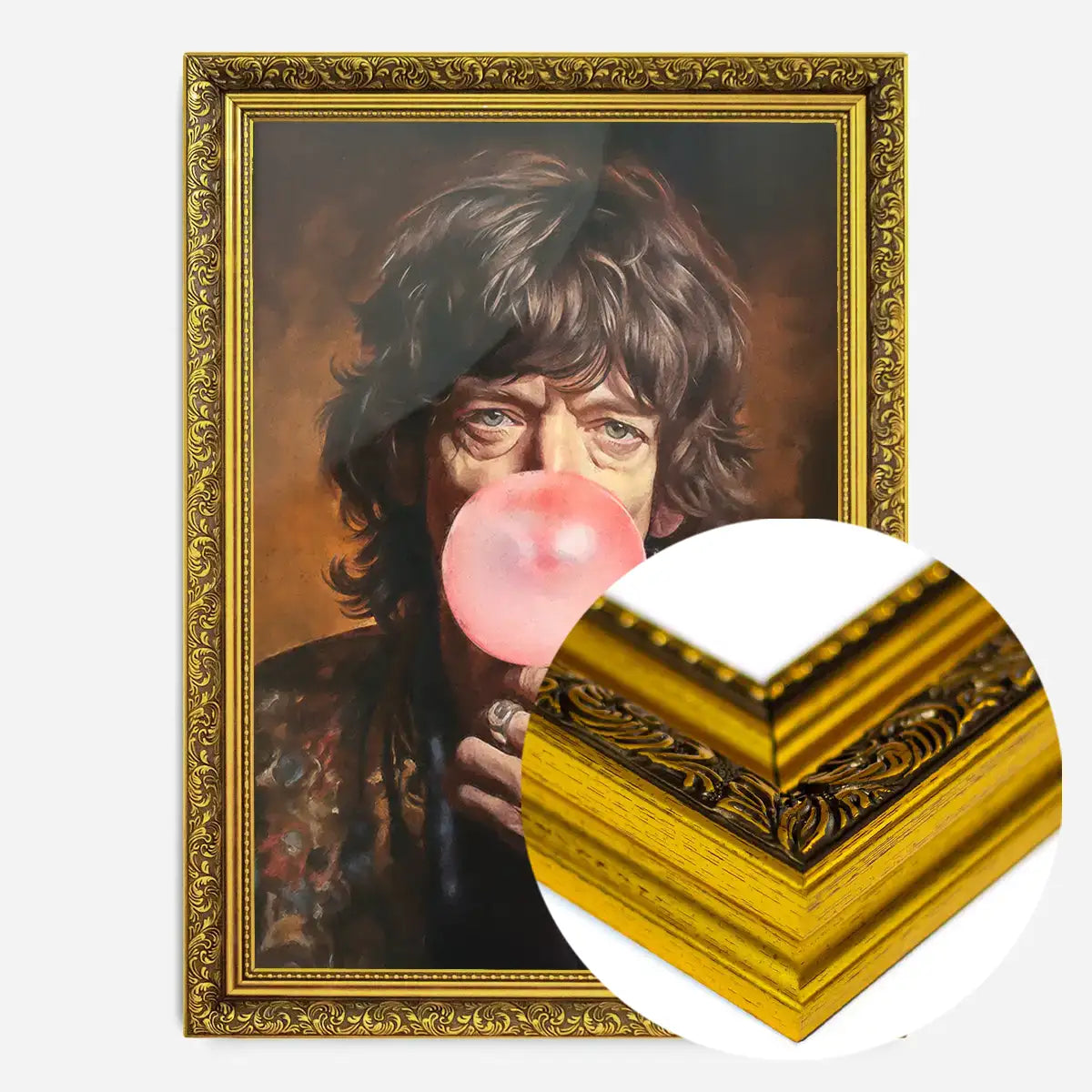 Mick Jagger Blowing Bubblegum Portrait Print