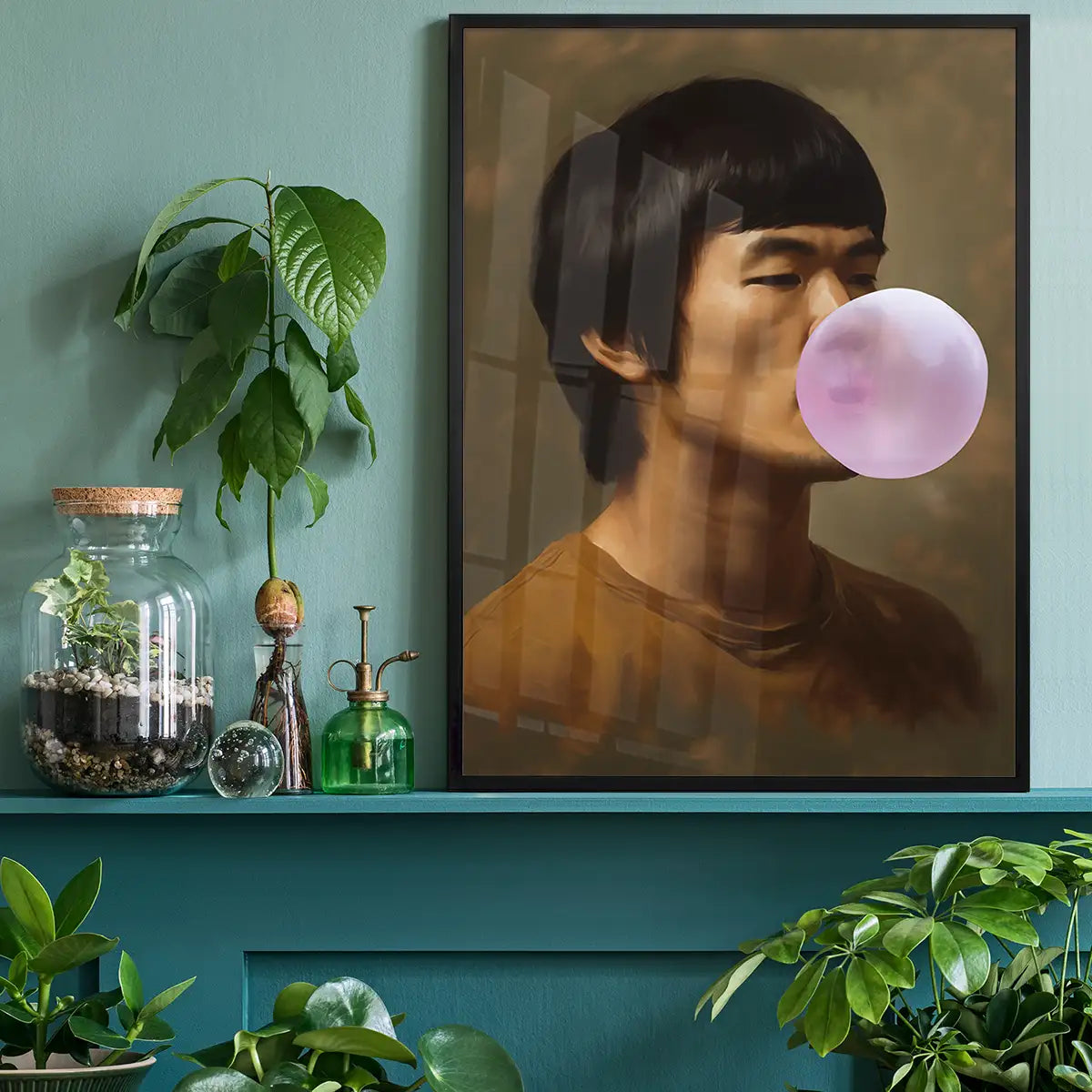 Martial Artist Blowing Bubblegum Portrait Print