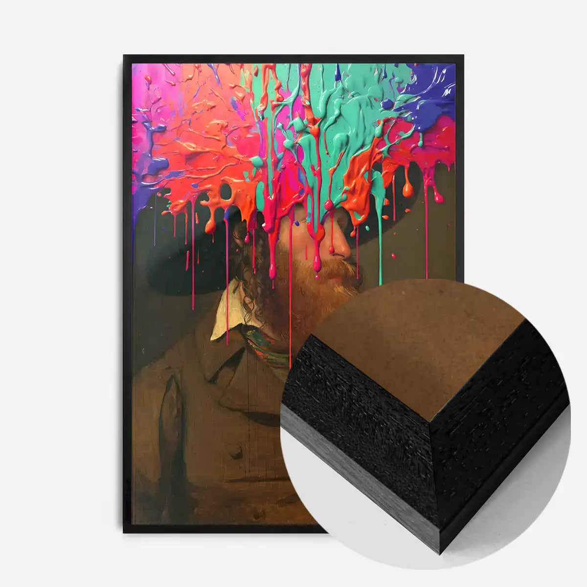 Multicolour Gloopy Paint Drip Funky Male Portrait Print