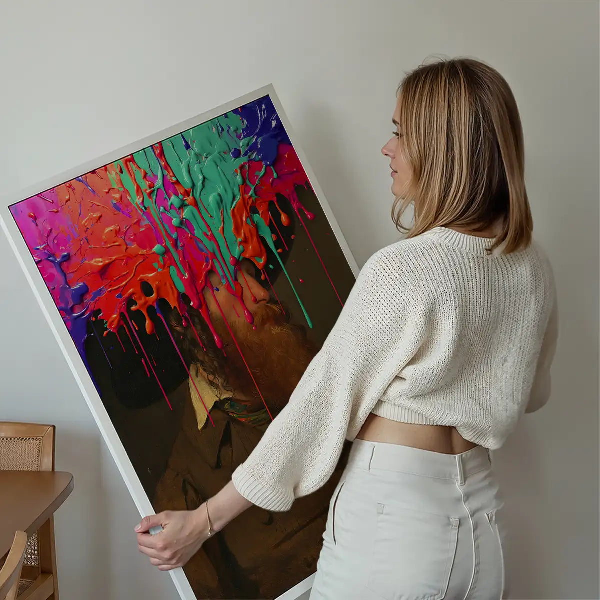 Multicolour Gloopy Paint Drip Funky Male Portrait Print