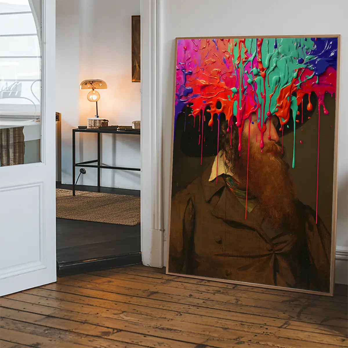 Multicolour Gloopy Paint Drip Funky Male Portrait Print