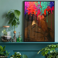 Multicolour Gloopy Paint Drip Funky Male Portrait Print