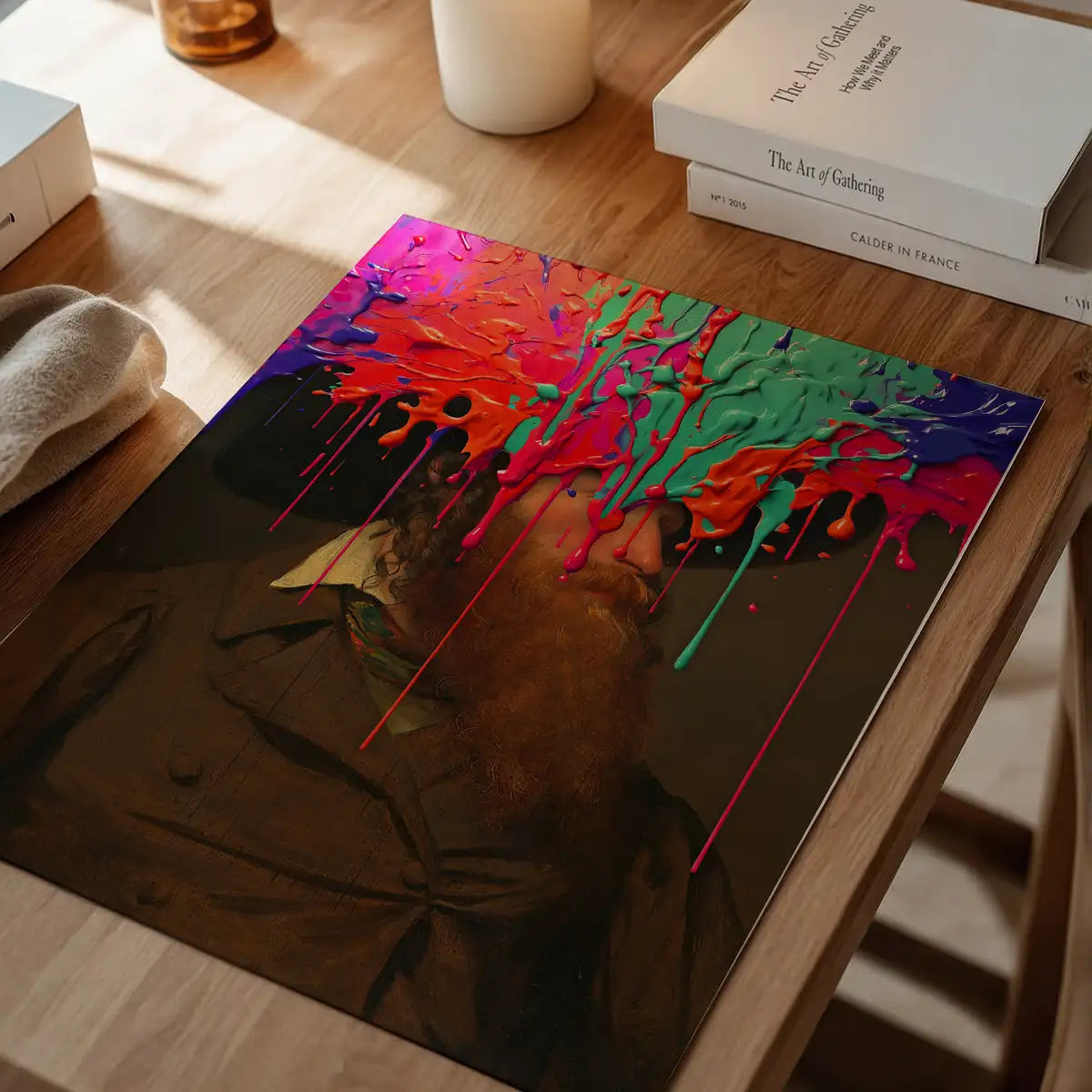 Multicolour Gloopy Paint Drip Funky Male Portrait Print