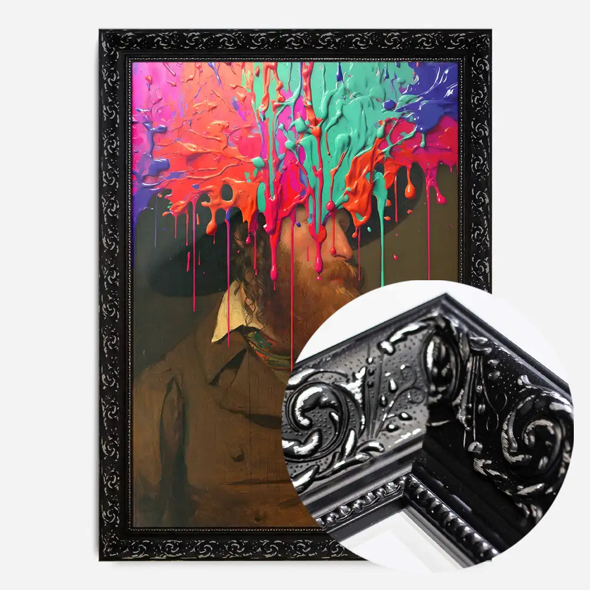 Multicolour Gloopy Paint Drip Funky Male Portrait Print