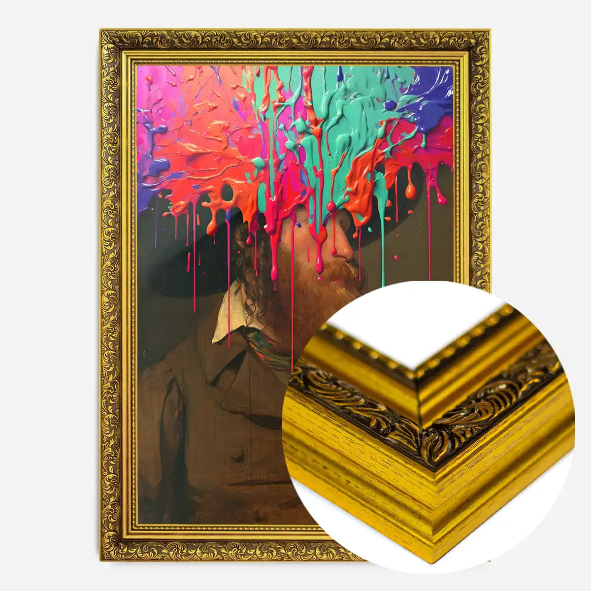 Multicolour Gloopy Paint Drip Funky Male Portrait Print