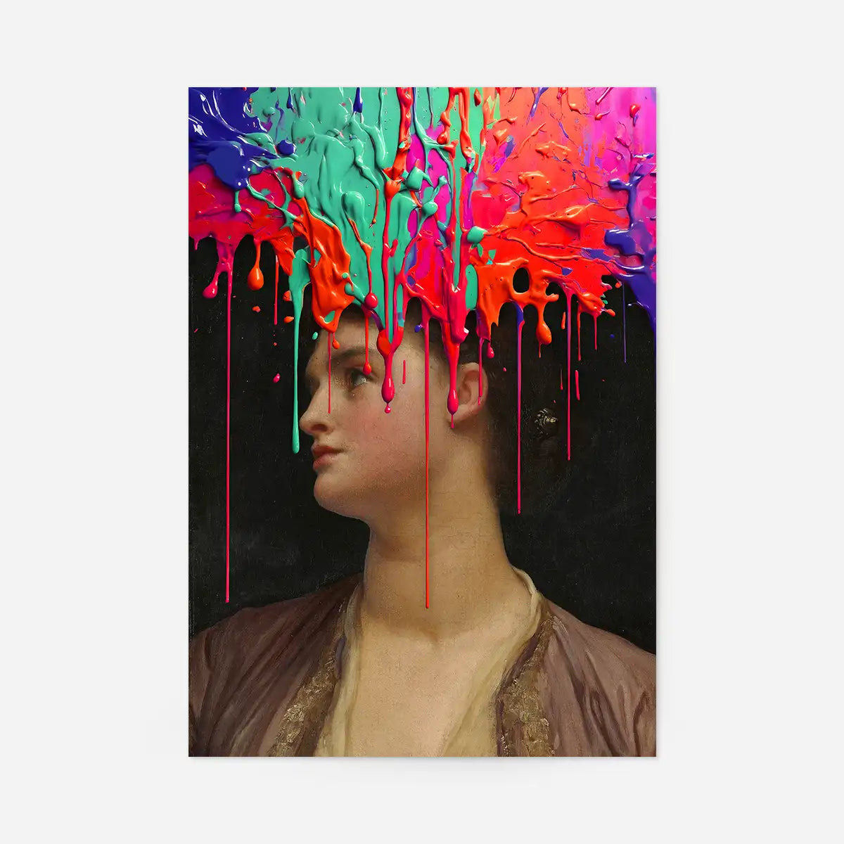 Multicolour Gloopy Paint Drip Funky Female Portrait Print