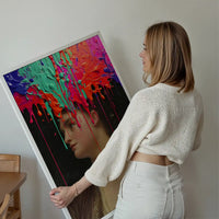 Multicolour Gloopy Paint Drip Funky Female Portrait Print