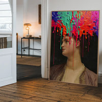 Multicolour Gloopy Paint Drip Funky Female Portrait Print
