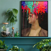 Multicolour Gloopy Paint Drip Funky Female Portrait Print