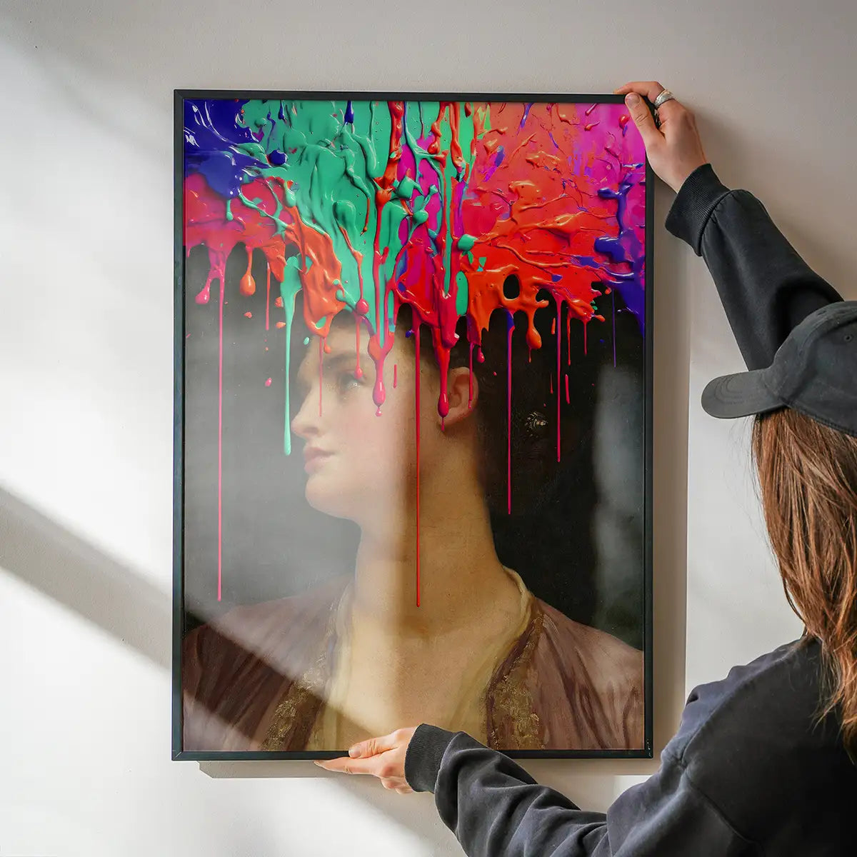 Multicolour Gloopy Paint Drip Funky Female Portrait Print