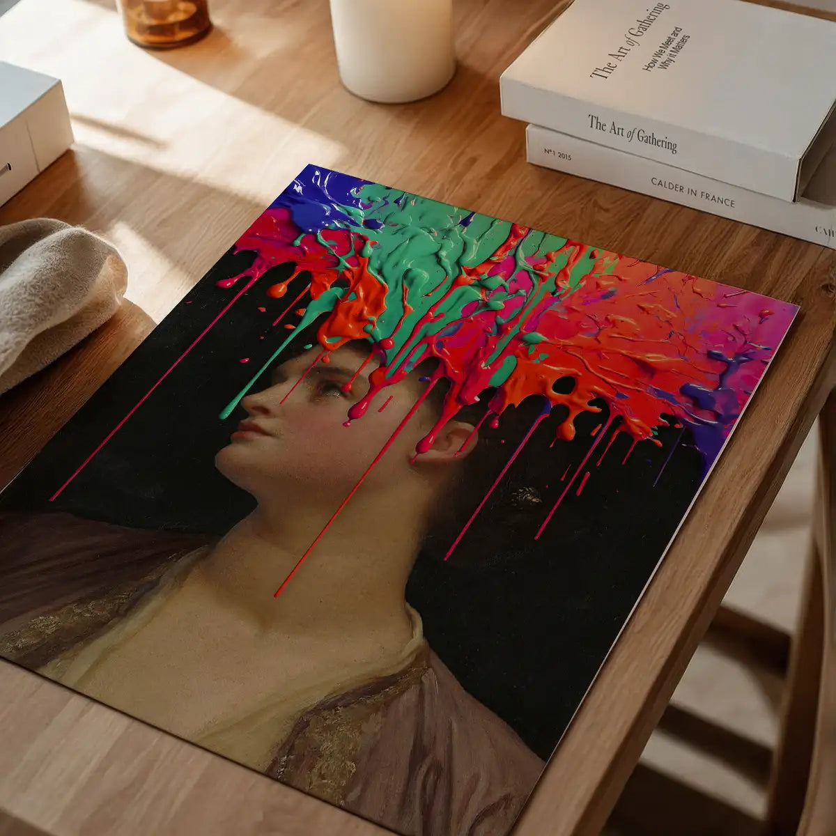 Multicolour Gloopy Paint Drip Funky Female Portrait Print
