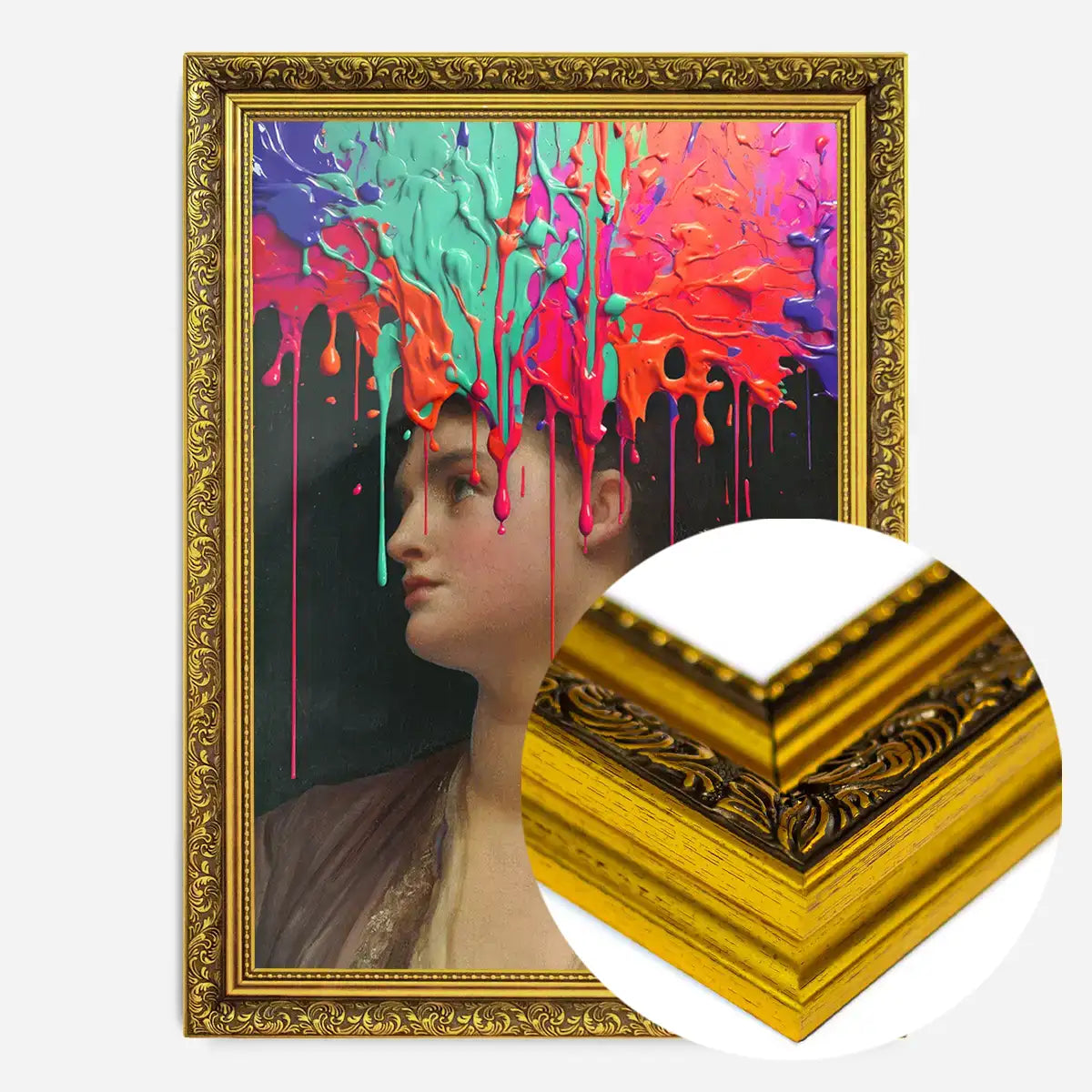 Multicolour Gloopy Paint Drip Funky Female Portrait Print