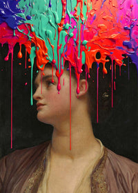 Multicolour Gloopy Paint Drip Funky Female Portrait Print