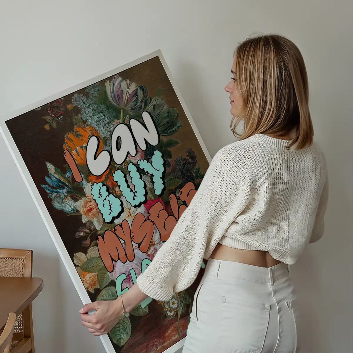 I can buy myself flowers graffiti style lyrics quirky painting print