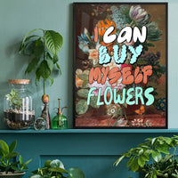 I can buy myself flowers graffiti style lyrics quirky painting print