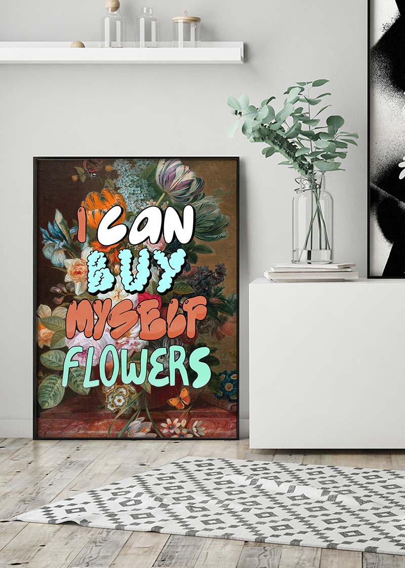 I can buy myself flowers graffiti style lyrics quirky painting print