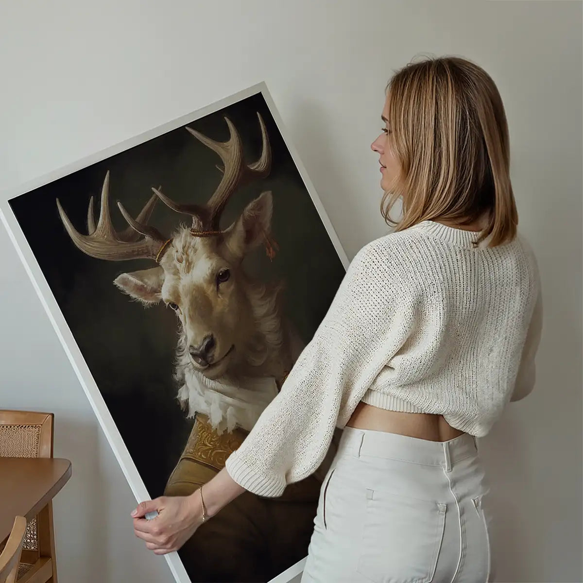 White Stag Deer Animal Portrait Print