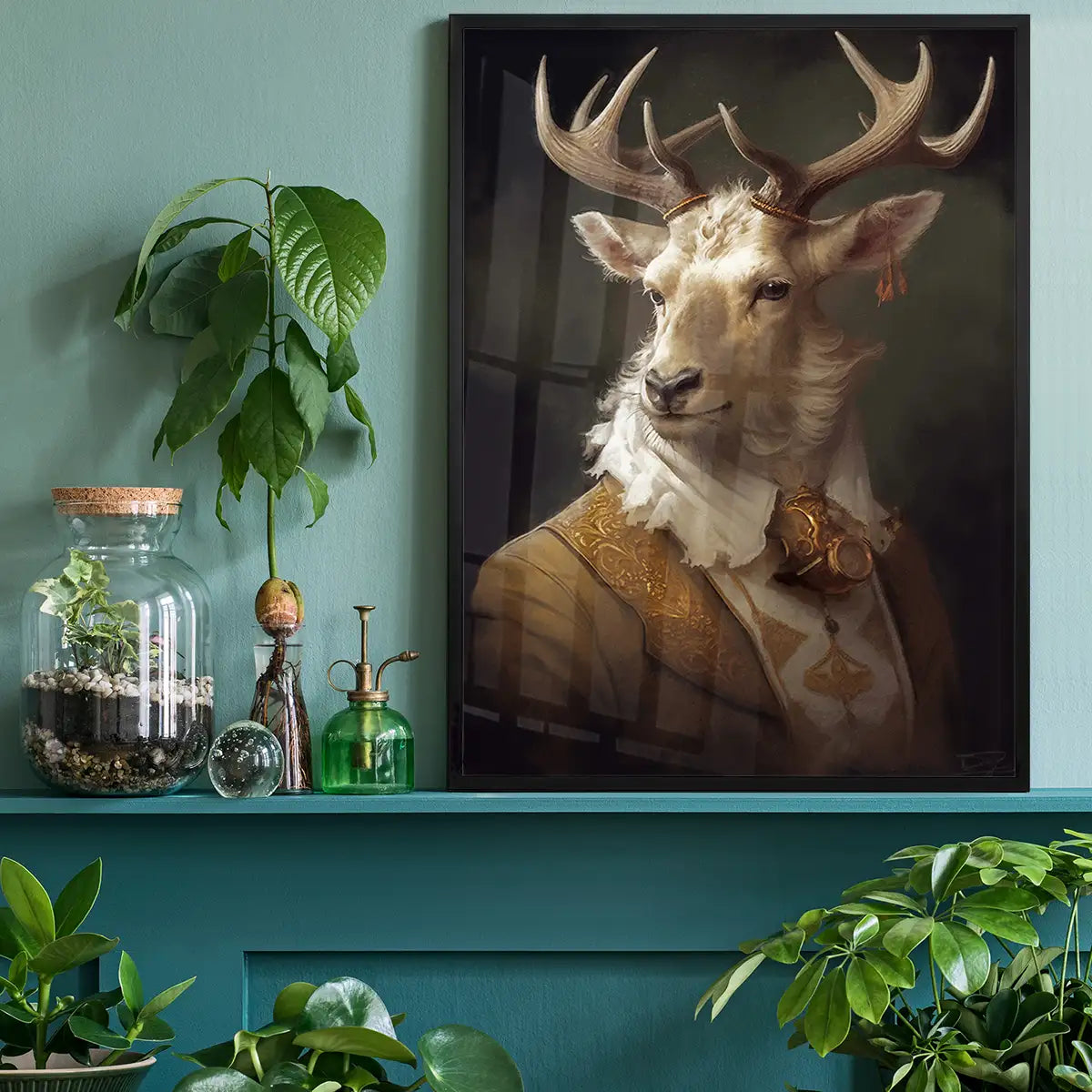 White Stag Deer Animal Portrait Print