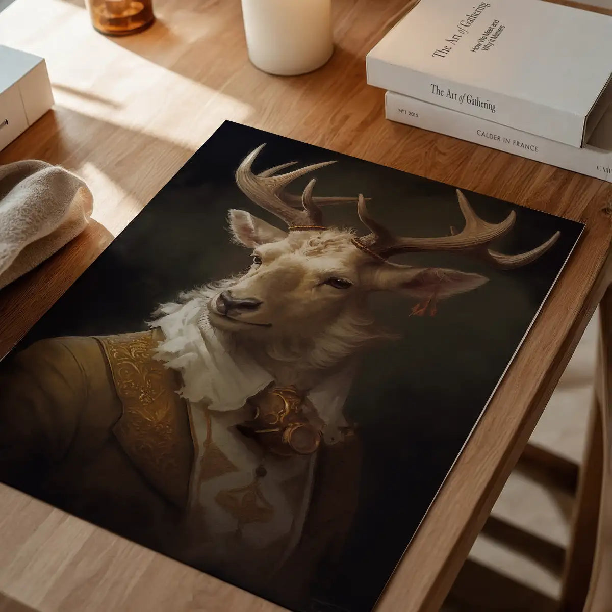 White Stag Deer Animal Portrait Print
