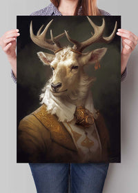 White Stag Deer Animal Portrait Print