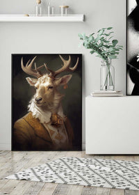 White Stag Deer Animal Portrait Print