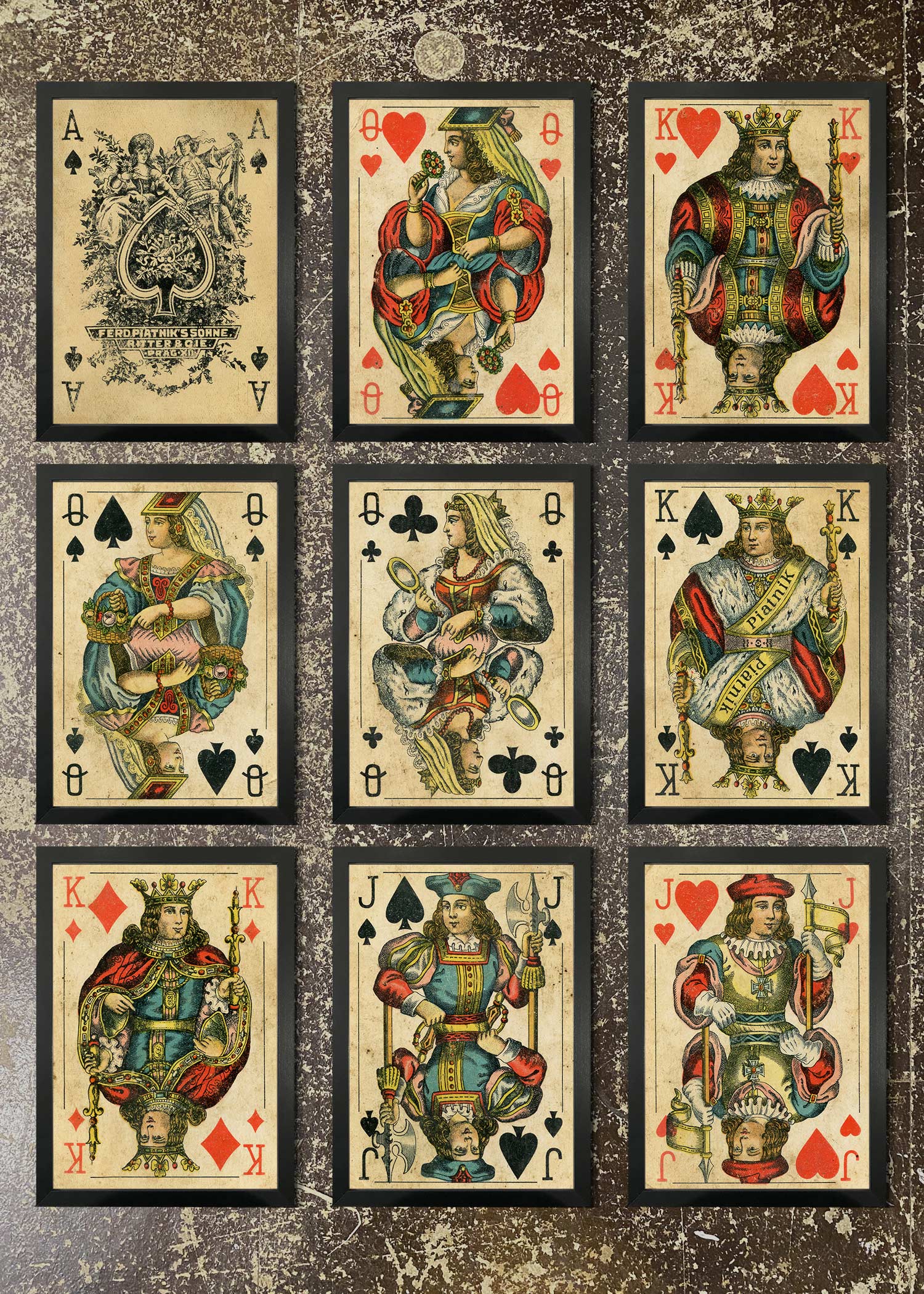 9 FRAMED 21X30CM PRINTS - PLAYING CARDS