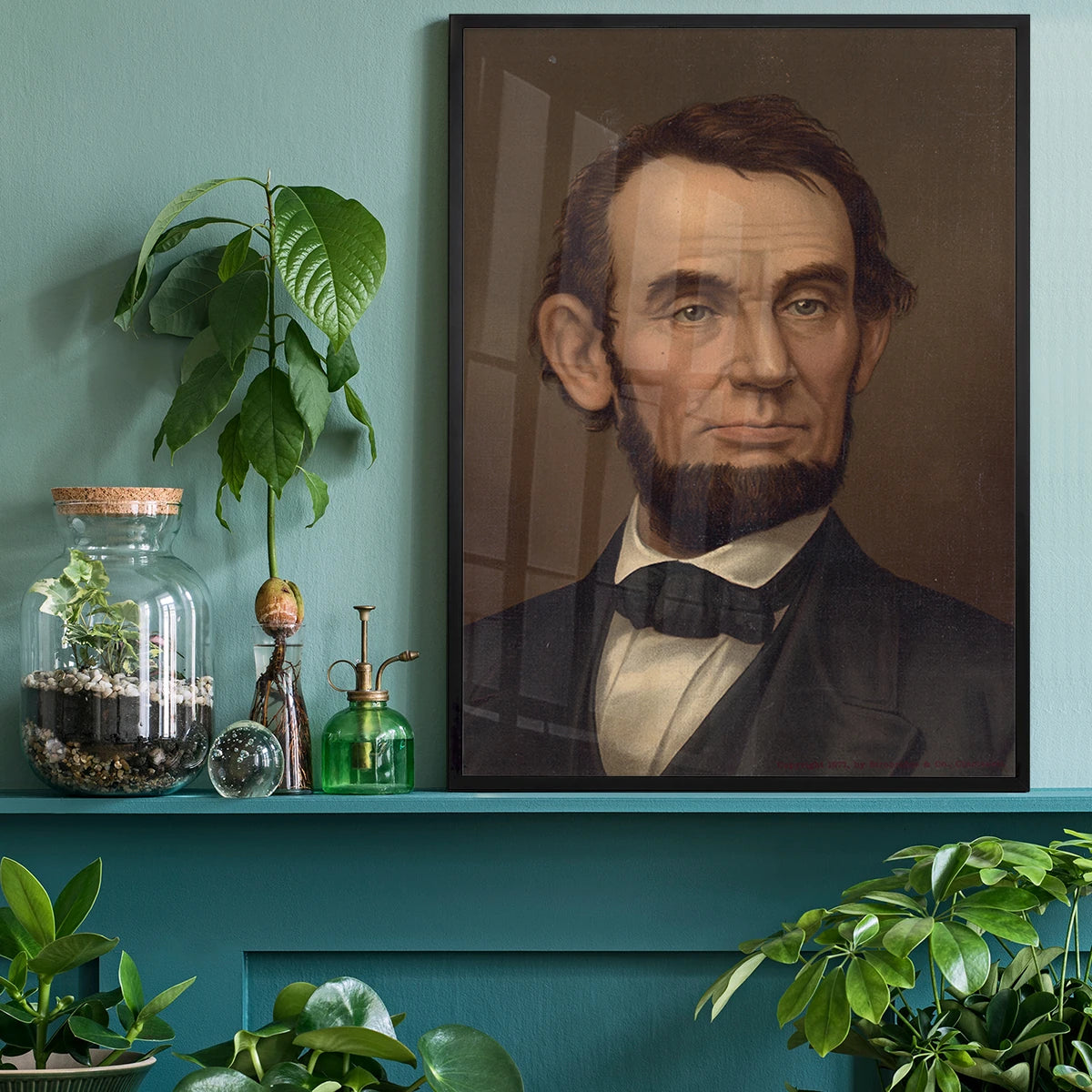 Vintage gentleman portrait as wall art in a home office