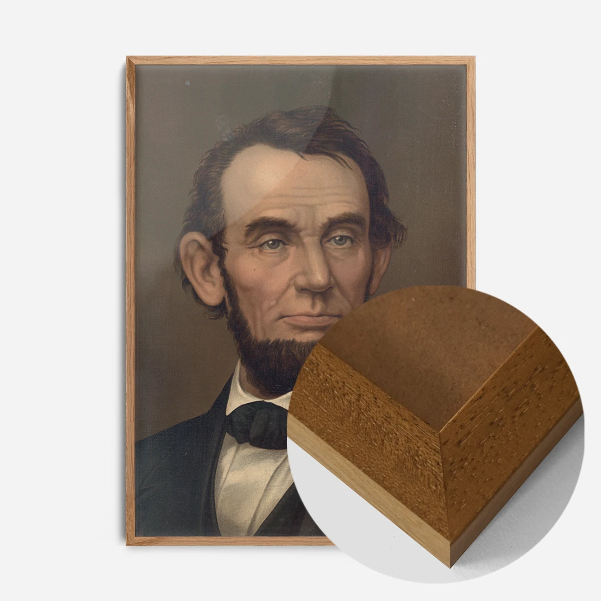 vintage gentleman portrait print in an oak wood frame, side profile