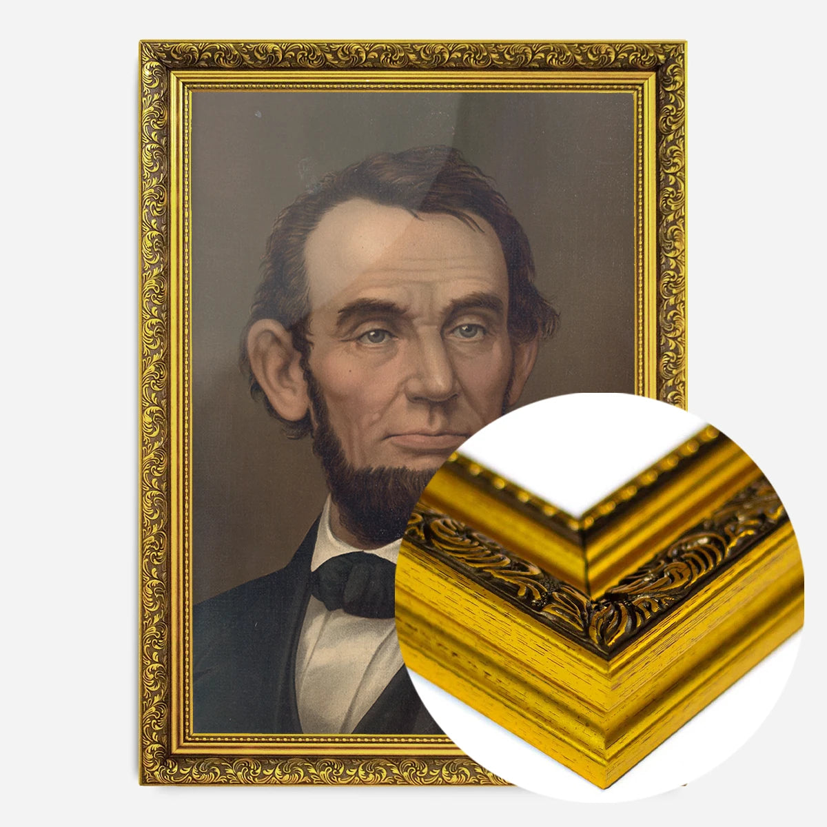 vintage gentleman portrait print in a gold ornate frame, side profile