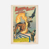 Vintage Barnum & Bailey circus poster of a horse leaping through a flaming hoop as an acrobat flies overhead