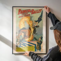 Vintage circus flaming hoop print on a kitchen wall