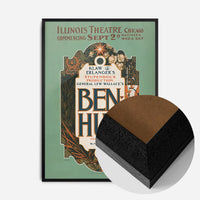 vintage Ben-Hur theatre poster print in a black wood frame, side profile