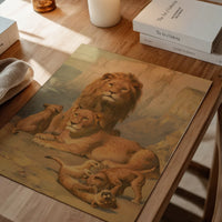 Vintage lion family painting as a statement piece in a dining room
