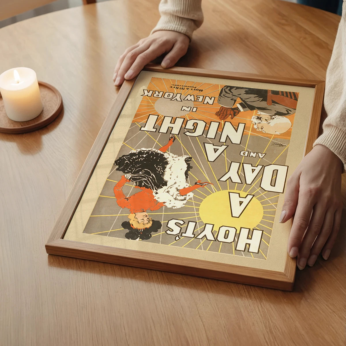 Vintage theatre poster print in a bedroom setting