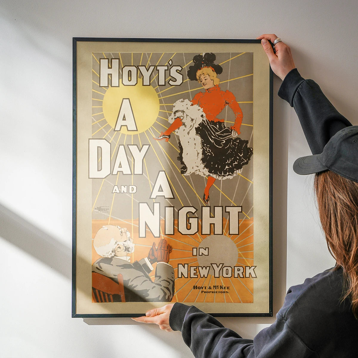 Retro Broadway show poster print on a kitchen wall