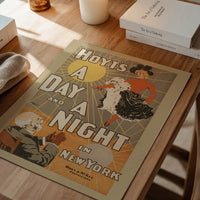 Vintage dancer and sunburst poster art in a dining room