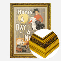 vintage theatre poster print in a gold ornate frame, side profile