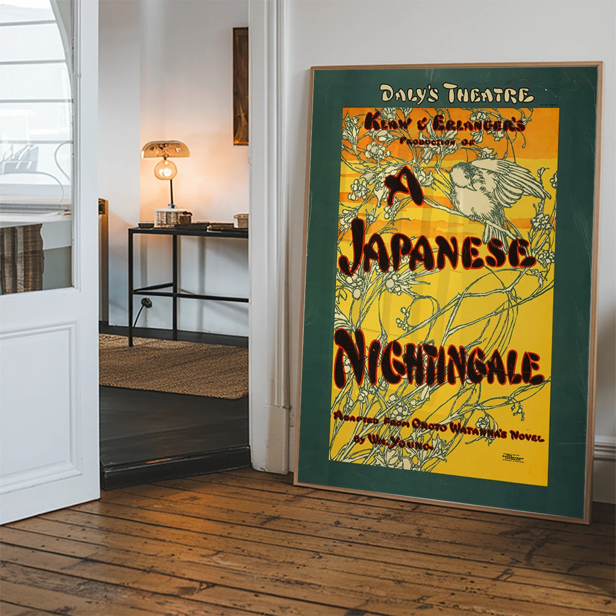Vintage nightingale theatre poster art hung in a hallway