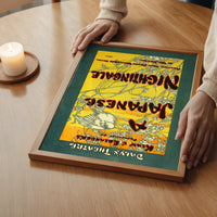 Retro songbird poster print on a bedroom wall
