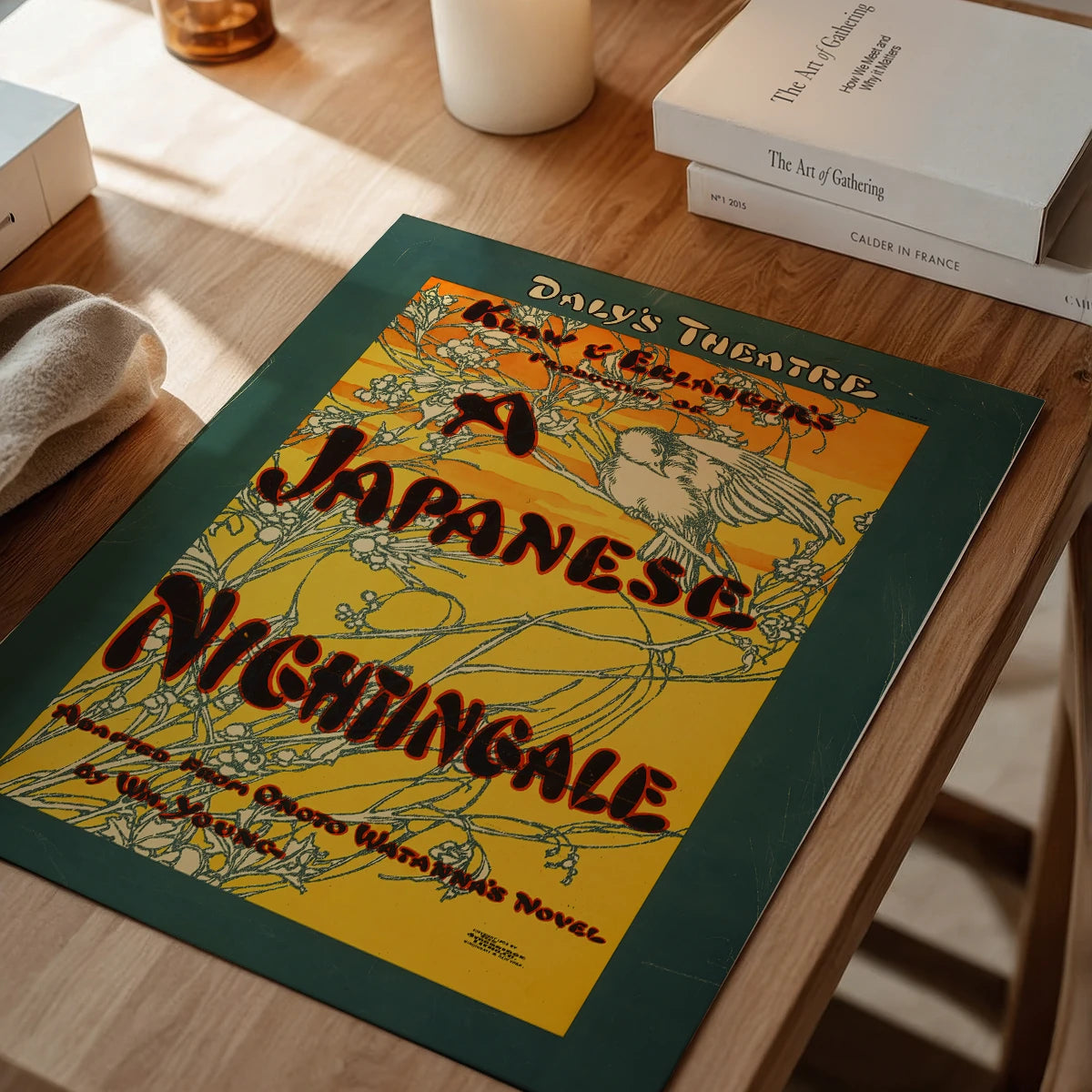 Japanese nightingale 1903 print displayed in a dining room